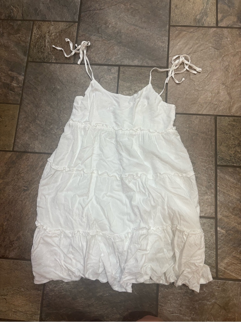 SHEIN White Tie-Shoulder Tiered Mini Dress
